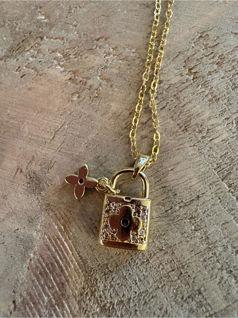 14K Gold-Plated Lock & Clover Charm Necklace